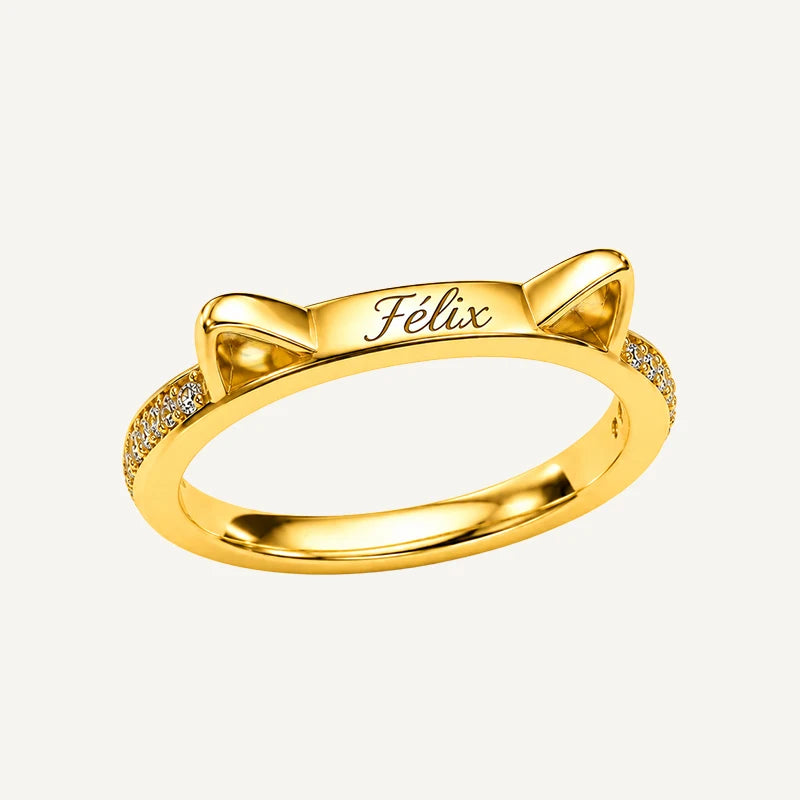 Bague Oreilles de Chat Prénom Personnalisé Or