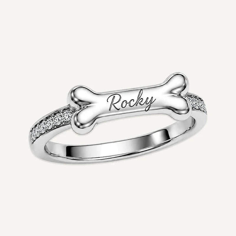Bague Os de Chien Prénom Personnalisé Argent
