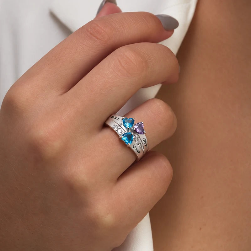 Bague Prénoms avec Pierres de Naissance Femme