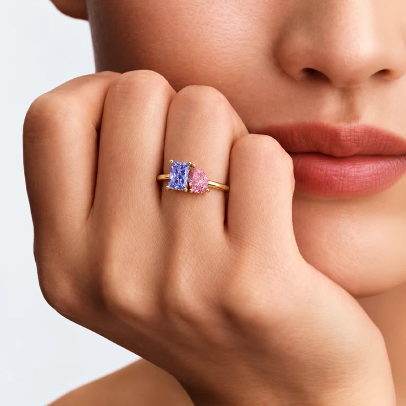Bague Toi et Moi Pierres de Naissance Or Femme