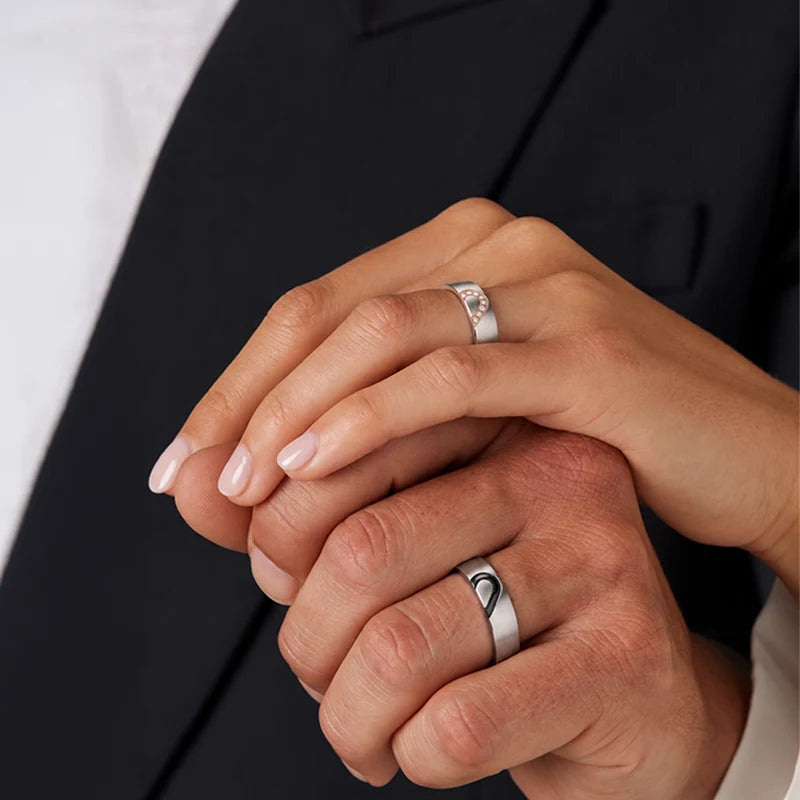 Bagues Couple Cœur Séparé Acier Inoxydable Amour