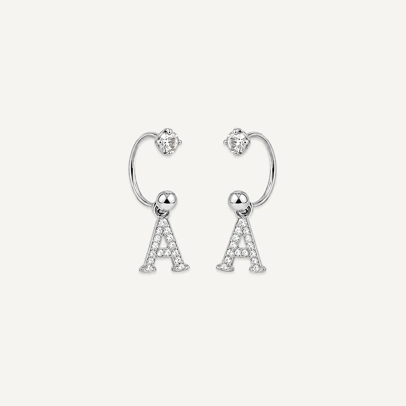 Boucles d'Oreilles Créole Initiale Strass Argent A