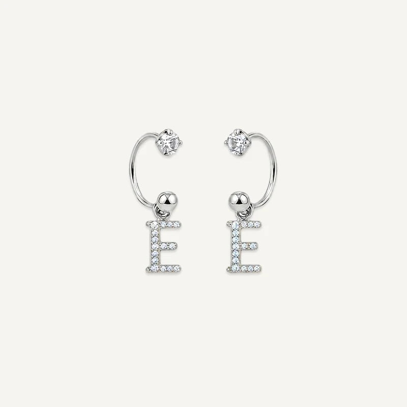 Boucles d'Oreilles Créole Initiale Strass Argent E