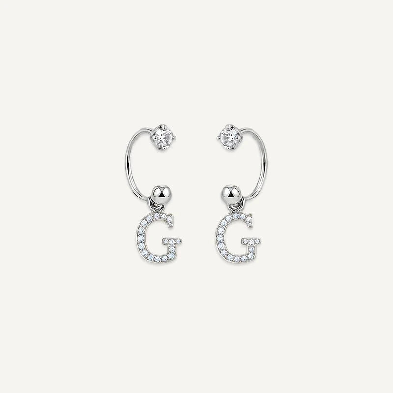 Boucles d'Oreilles Créole Initiale Strass Argent G