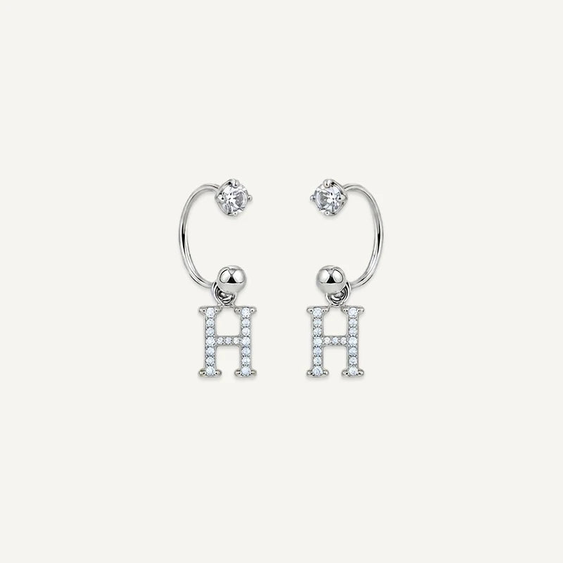 Boucles d'Oreilles Créole Initiale Strass Argent H