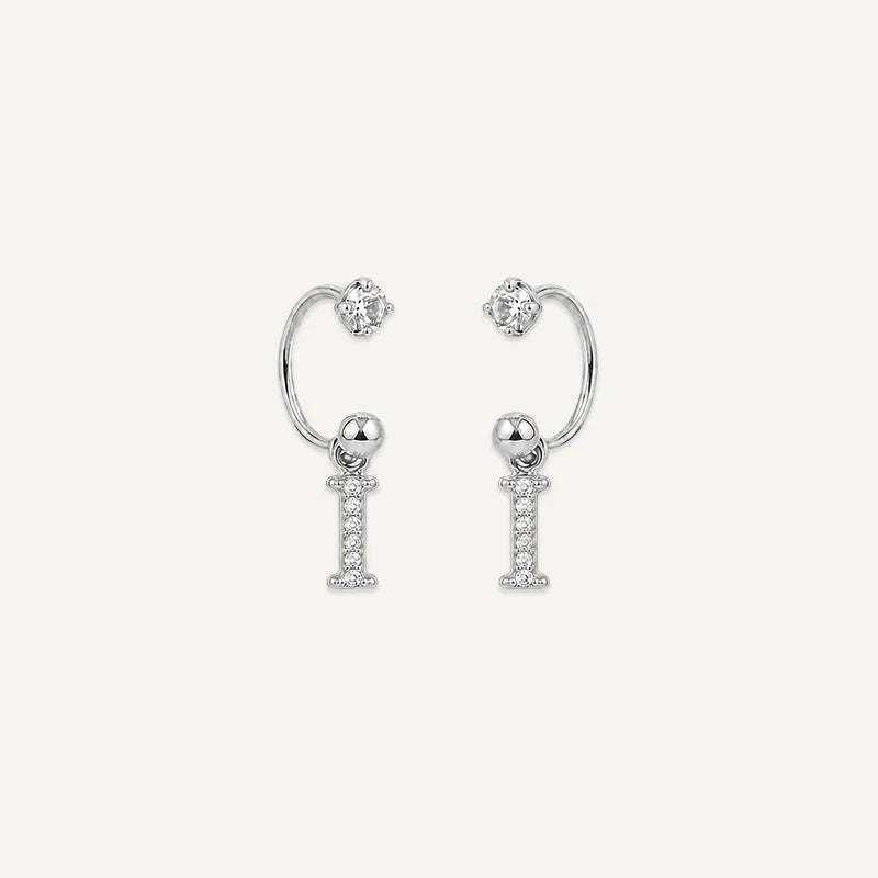 Boucles d'Oreilles Créole Initiale Strass Argent I