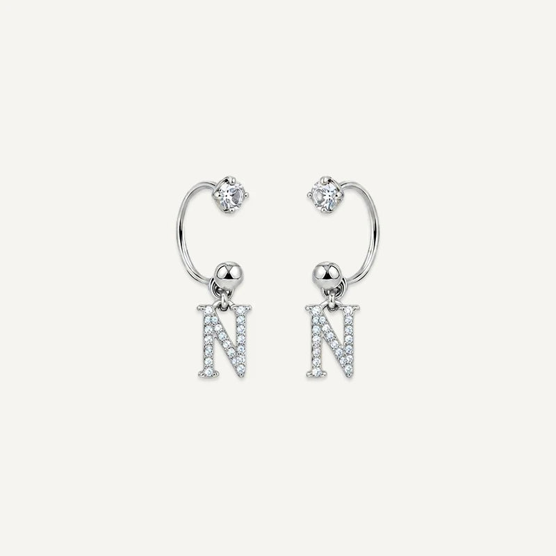 Boucles d'Oreilles Créole Initiale Strass Argent N