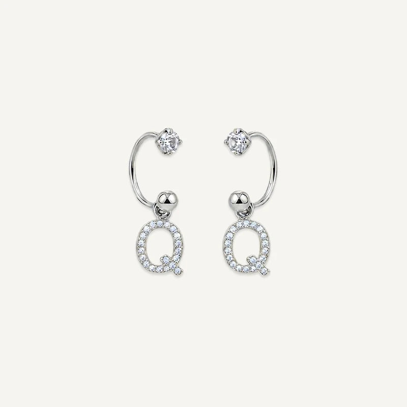 Boucles d'Oreilles Créole Initiale Strass Argent Q