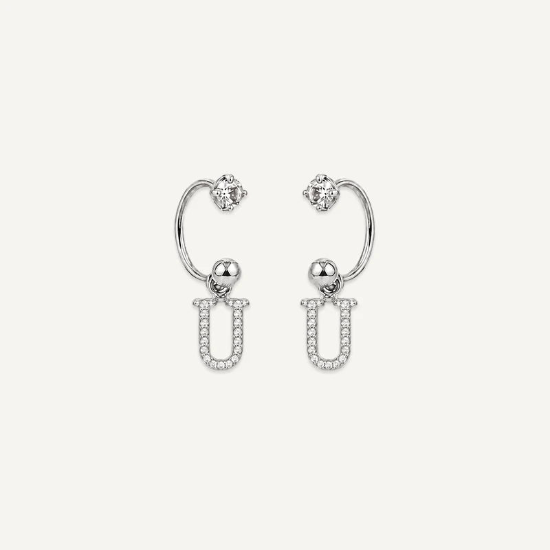Boucles d'Oreilles Créole Initiale Strass Argent U