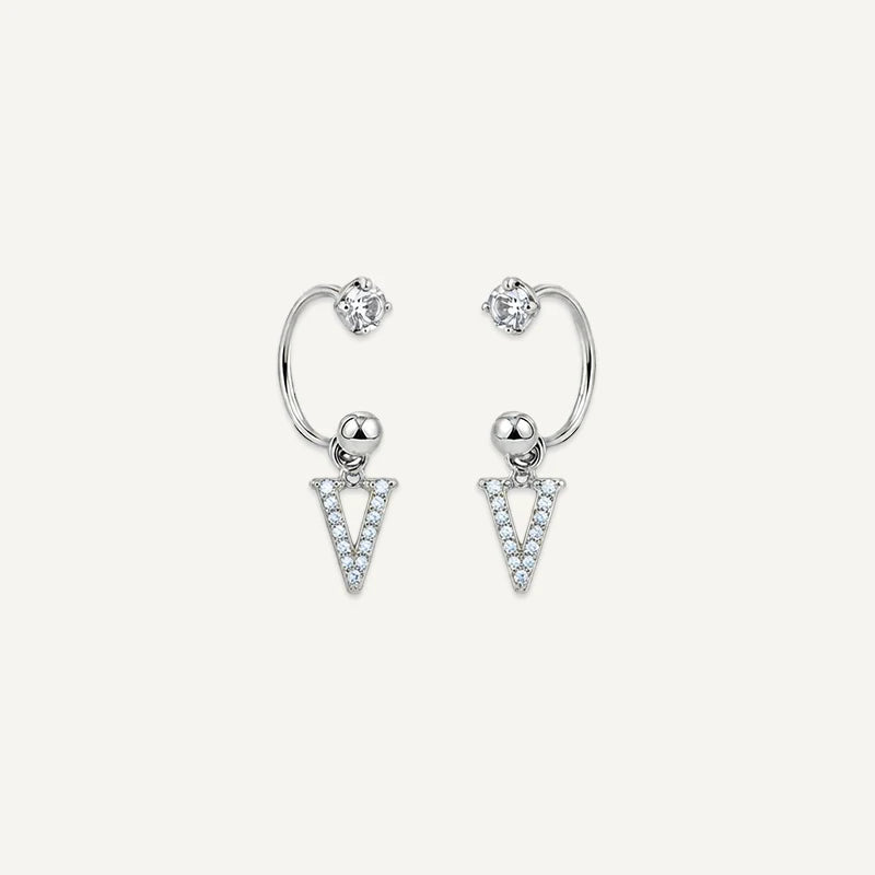 Boucles d'Oreilles Créole Initiale Strass Argent V