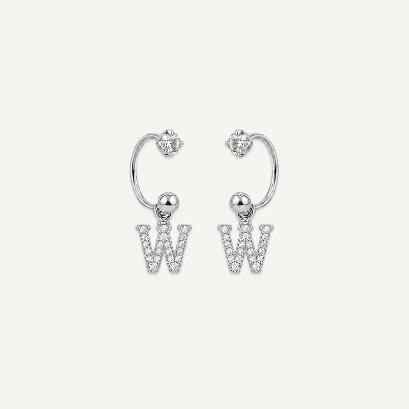 Boucles d'Oreilles Créole Initiale Strass Argent W