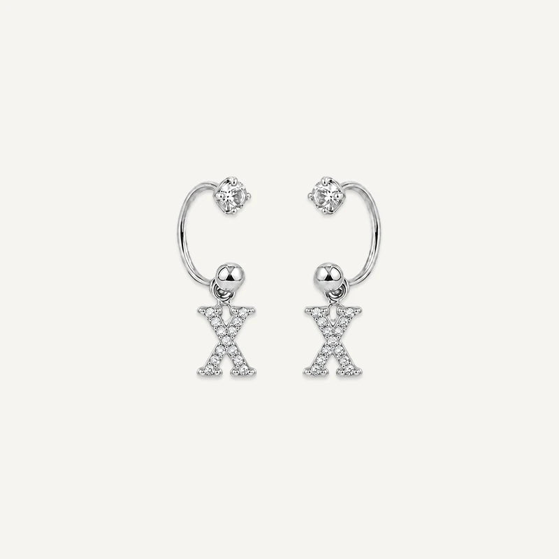 Boucles d'Oreilles Créole Initiale Strass Argent X