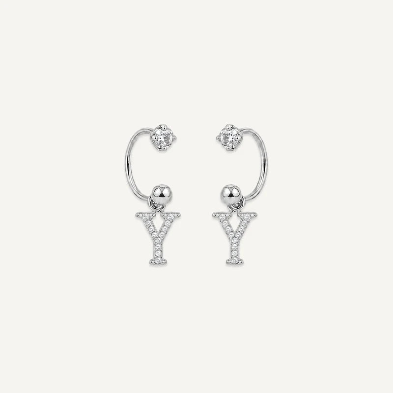 Boucles d'Oreilles Créole Initiale Strass Argent Y