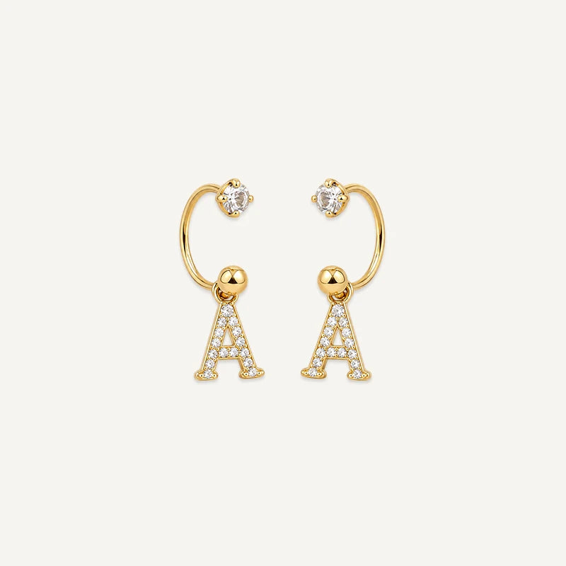 Boucles d'Oreilles Créole Initiale Strass Or A