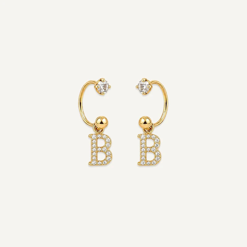 Boucles d'Oreilles Créole Initiale Strass Or B