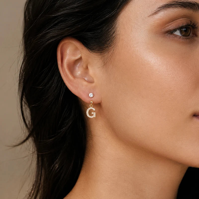 Boucles d'Oreilles Créole Initiale Strass Or Femme