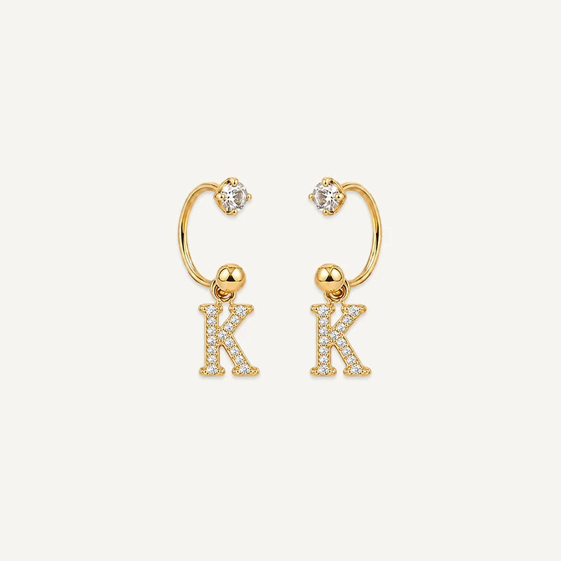 Boucles d'Oreilles Créole Initiale Strass Or K