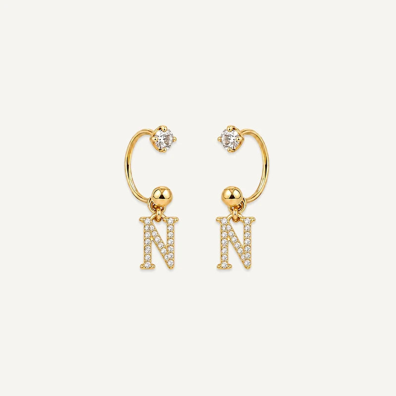 Boucles d'Oreilles Créole Initiale Strass Or N