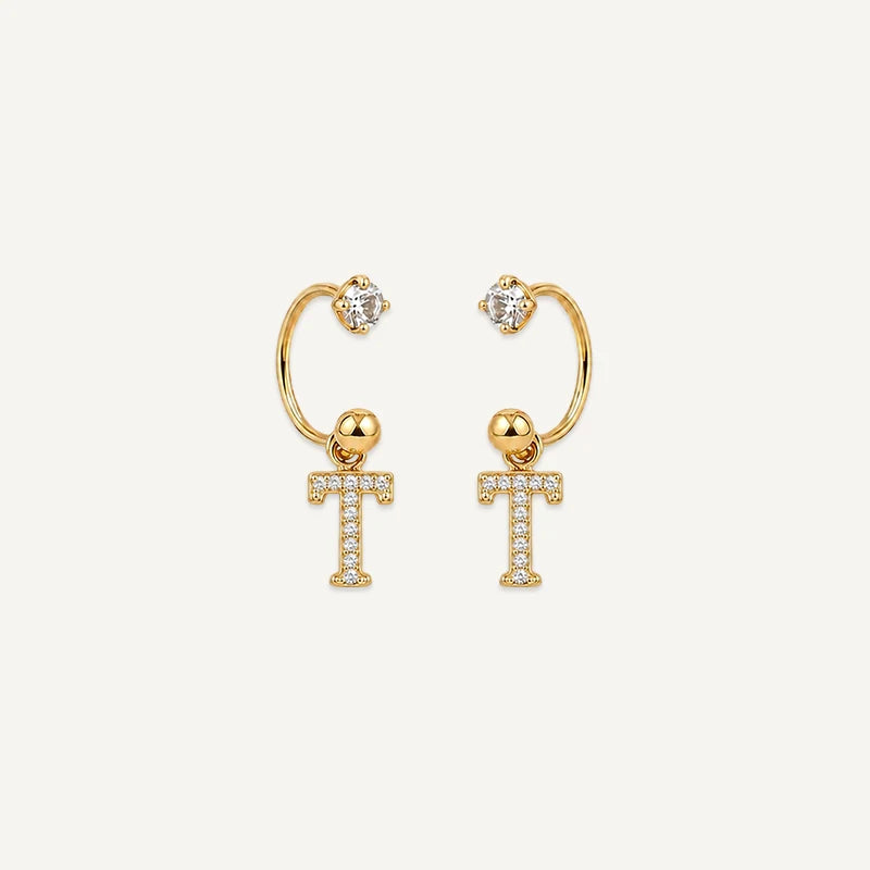 Boucles d'Oreilles Créole Initiale Strass Or T