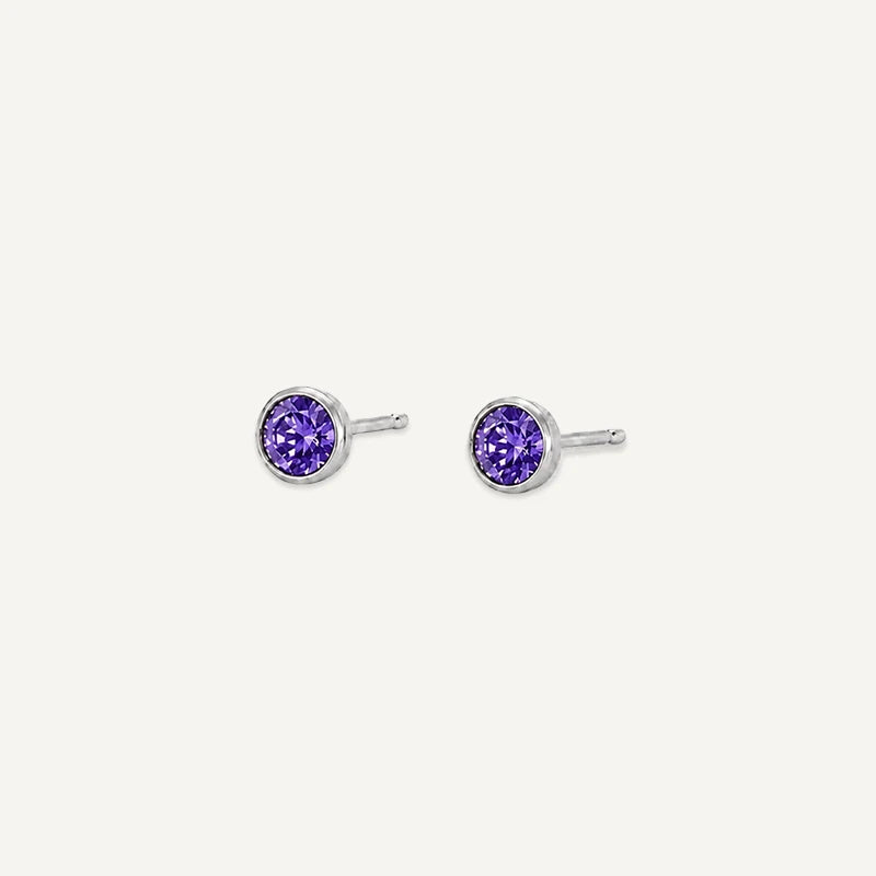 Boucles d’Oreilles Puces Pierre de Naissance Argent Février