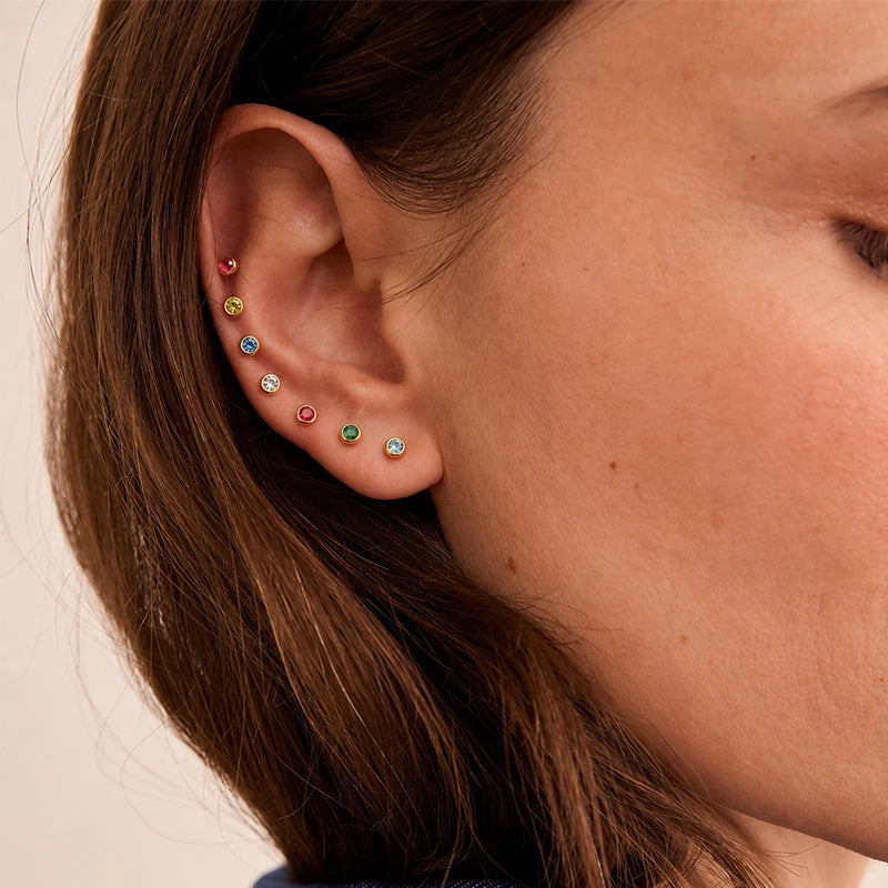 Boucles d’Oreilles Puces Pierre de Naissance Femme