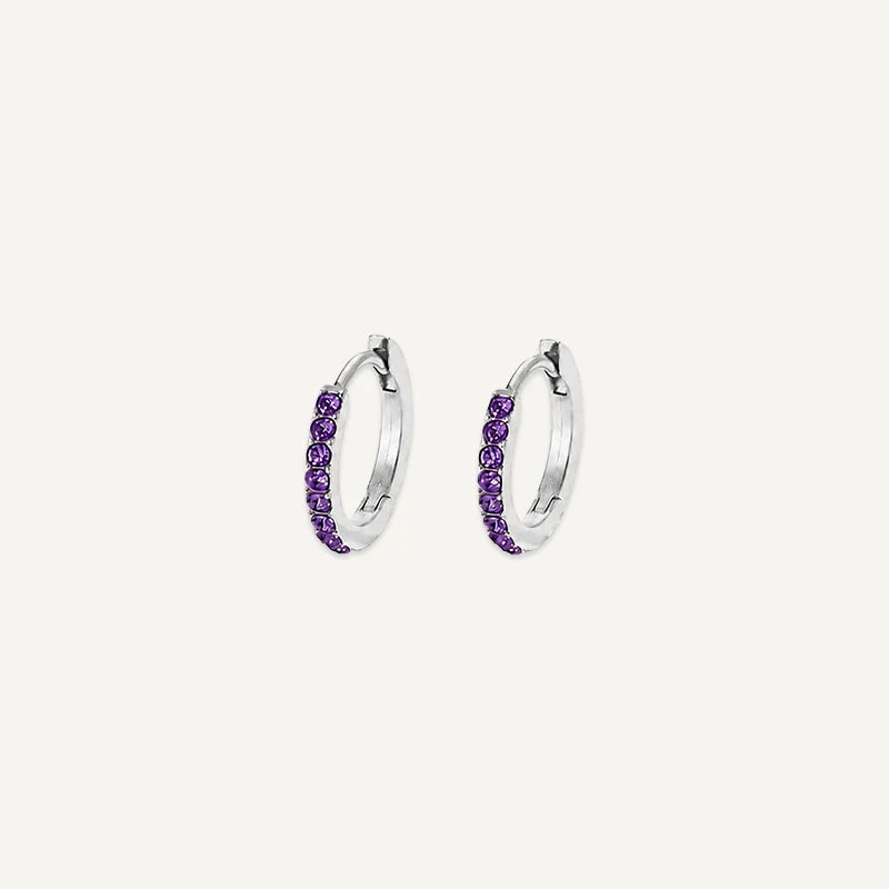 Boucles d'Oreilles Créoles Pierre de Naissance Argent Février