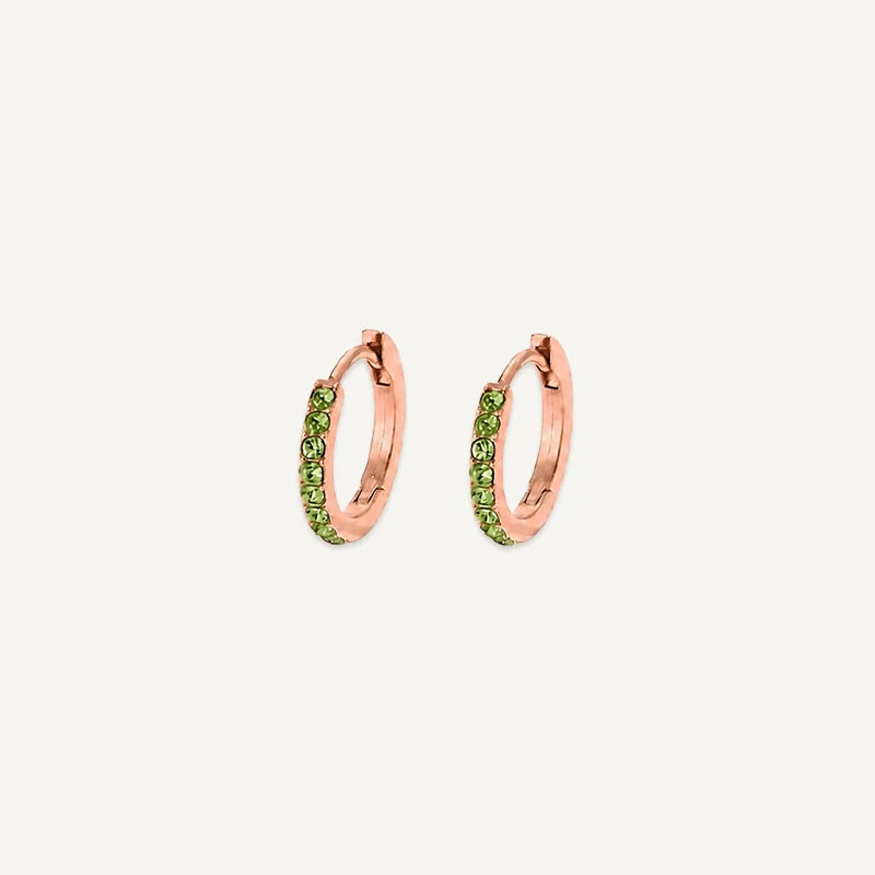 Boucles d'Oreilles Créoles Pierre de Naissance Or Rose Août