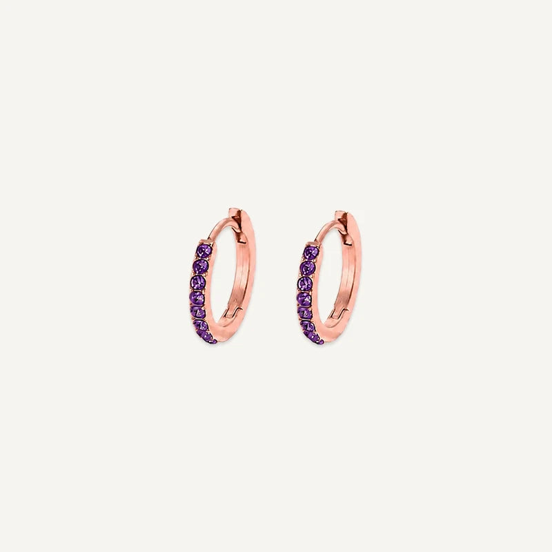 Boucles d'Oreilles Créoles Pierre de Naissance Or Rose Février