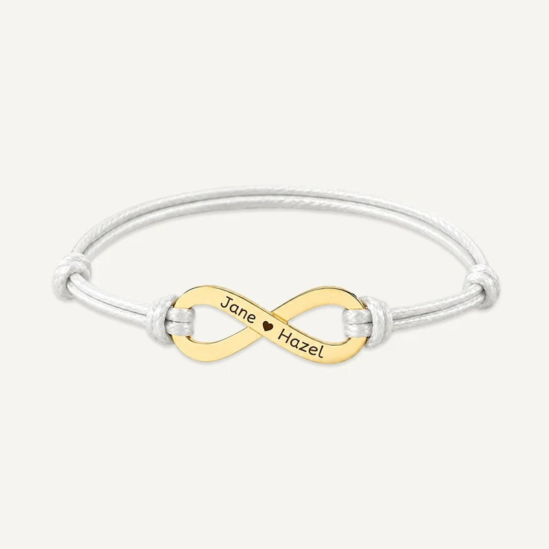 Bracelet Cordon Infini Personnalisé avec Prénoms Or Blanc