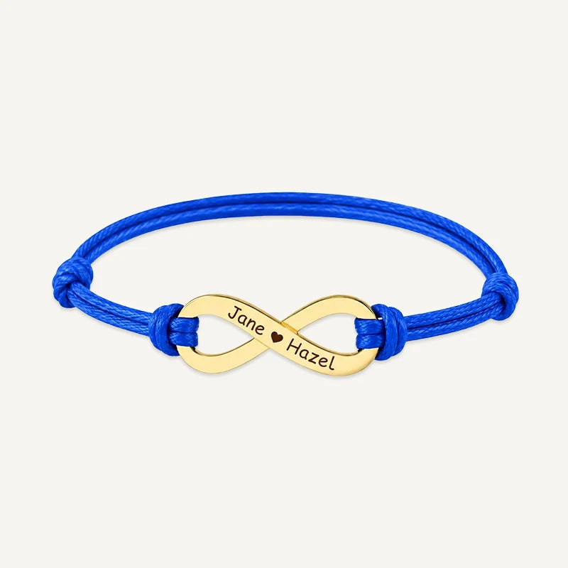 Bracelet Cordon Infini Personnalisé avec Prénoms Or Bleu