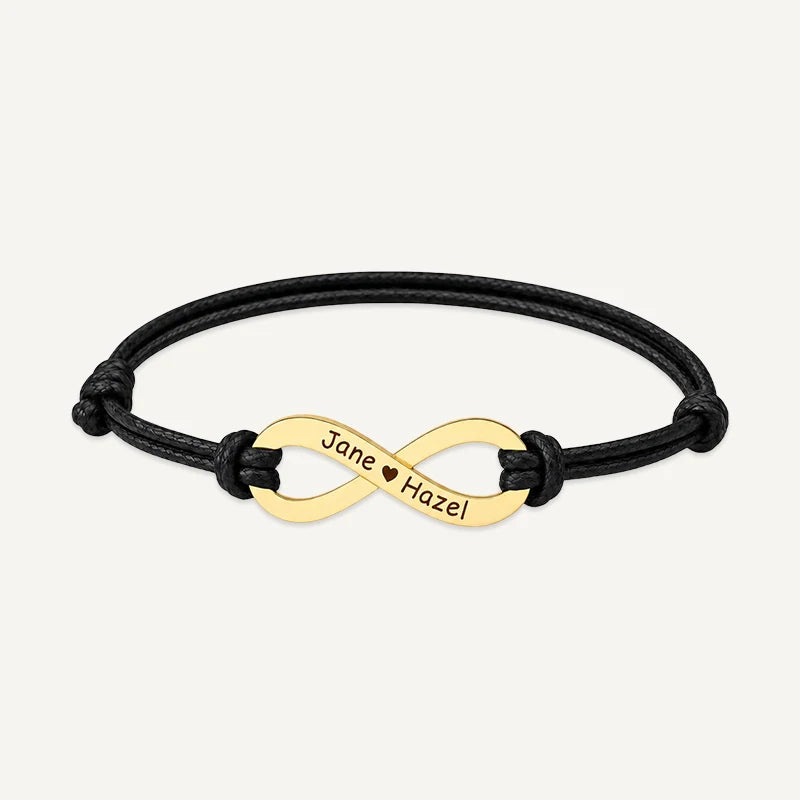 Bracelet Cordon Infini Personnalisé avec Prénoms Or Noir