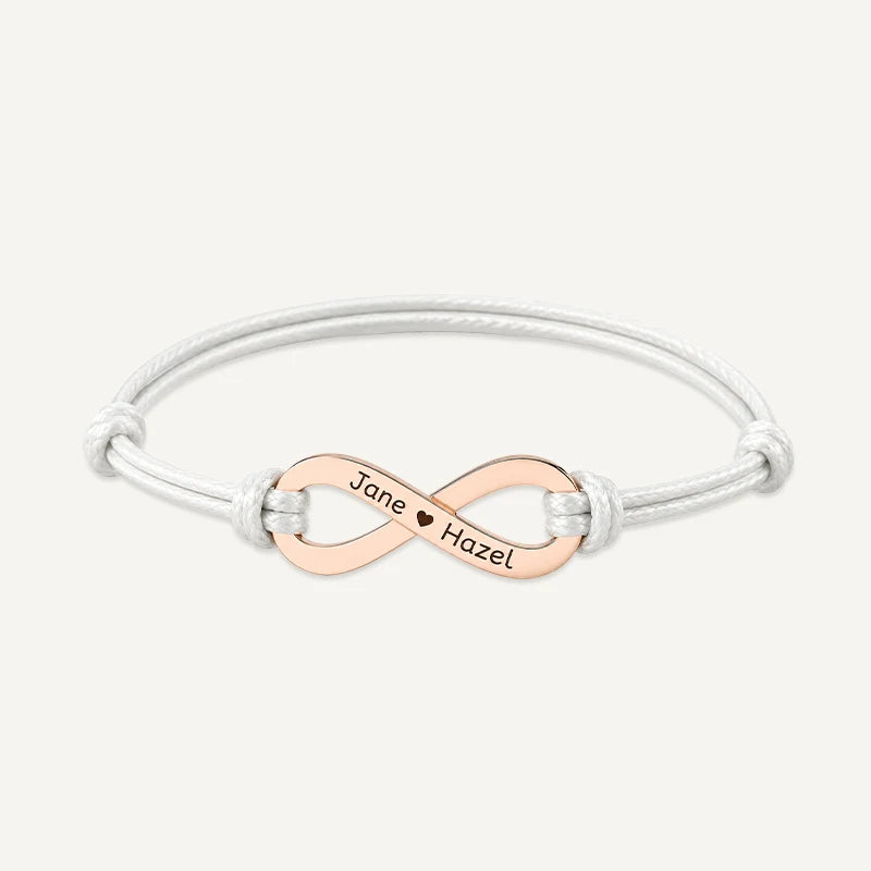 Bracelet Cordon Infini Personnalisé avec Prénoms Or Rose Blanc