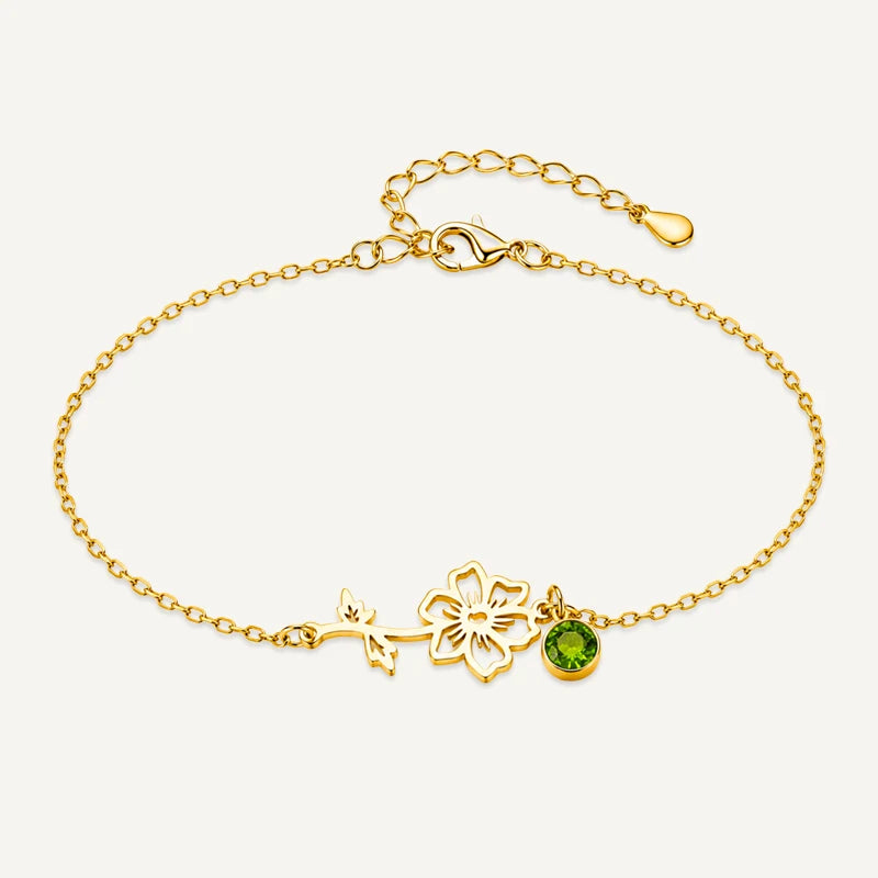 Bracelet Fleur et Pierre de Naissance Or