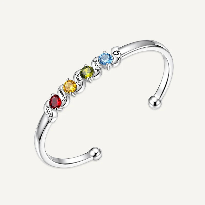 Bracelet Gravure avec Pierres de Naissance Argent 4