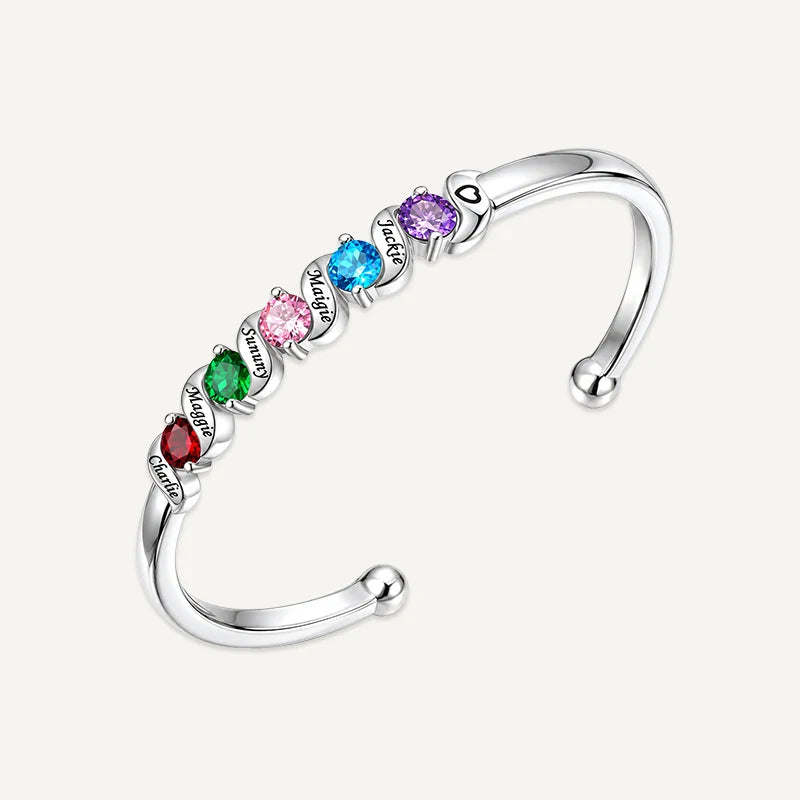 Bracelet Gravure avec Pierres de Naissance Argent 5