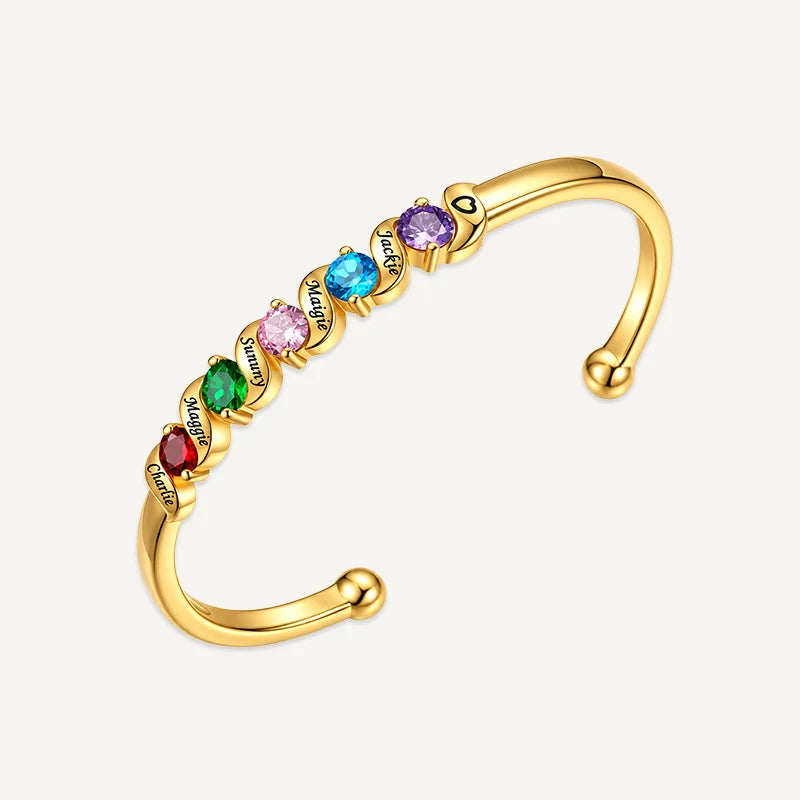 Bracelet Gravure avec Pierres de Naissance Or 5
