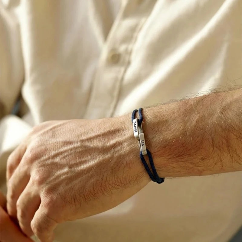 Bracelet Homme 2 Prénoms Gravés Argent Homme