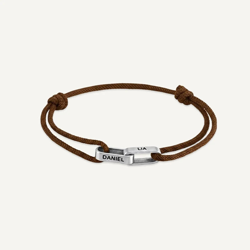 Bracelet Homme 2 Prénoms Gravés Argent Marron