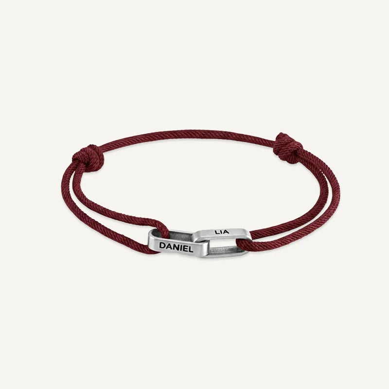 Bracelet Homme 2 Prénoms Gravés Argent Rouge