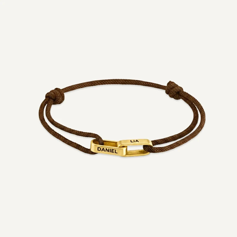 Bracelet Homme 2 Prénoms Gravés Or Marron