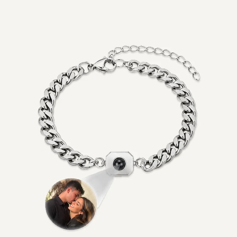 Bracelet Homme Carré Projection Photo Argent