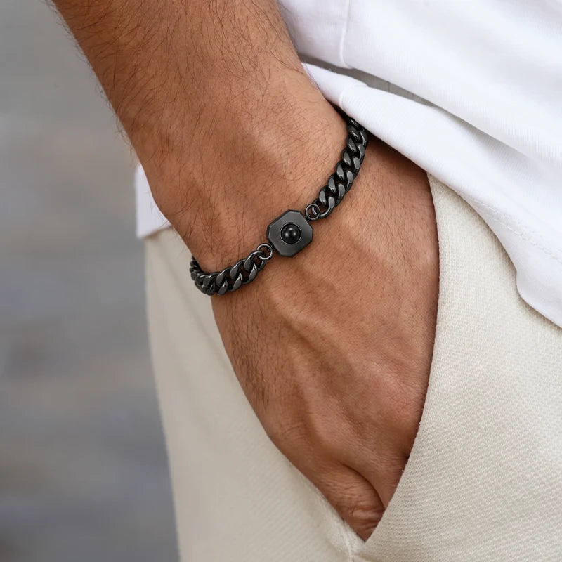 Bracelet Homme Carré Projection Photo Noir Homme