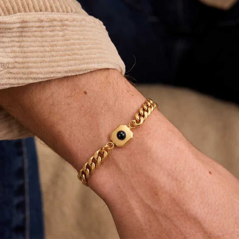 Bracelet Homme Carré Projection Photo Or Homme