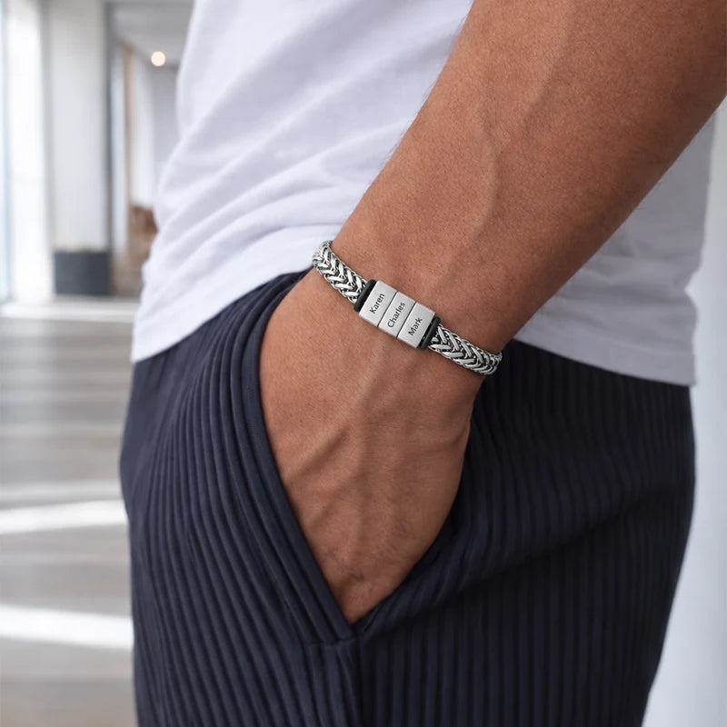 Bracelet Homme Multi-Prénoms Gravés Argent Homme