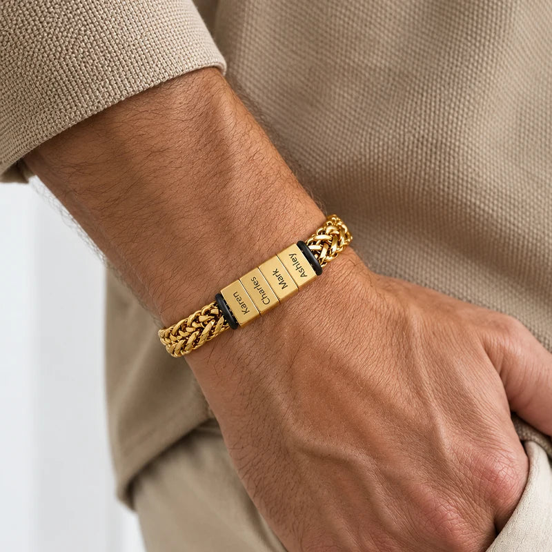 Bracelet Homme Multi-Prénoms Gravés Or Homme