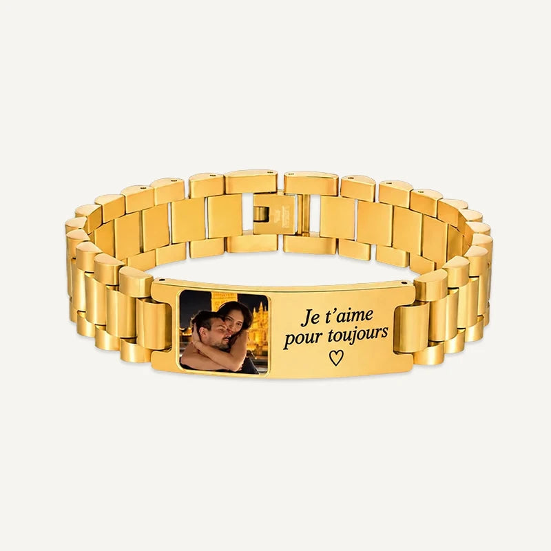 Bracelet Homme Photo avec Texte Gravé Or