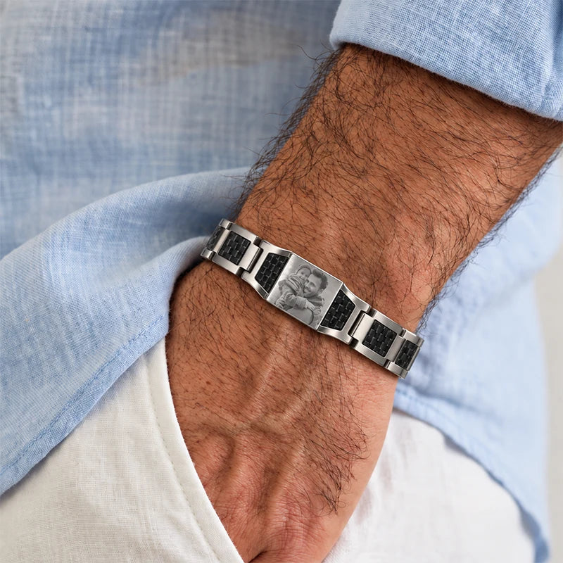 Bracelet Homme Photo Personnalisée Argent Homme