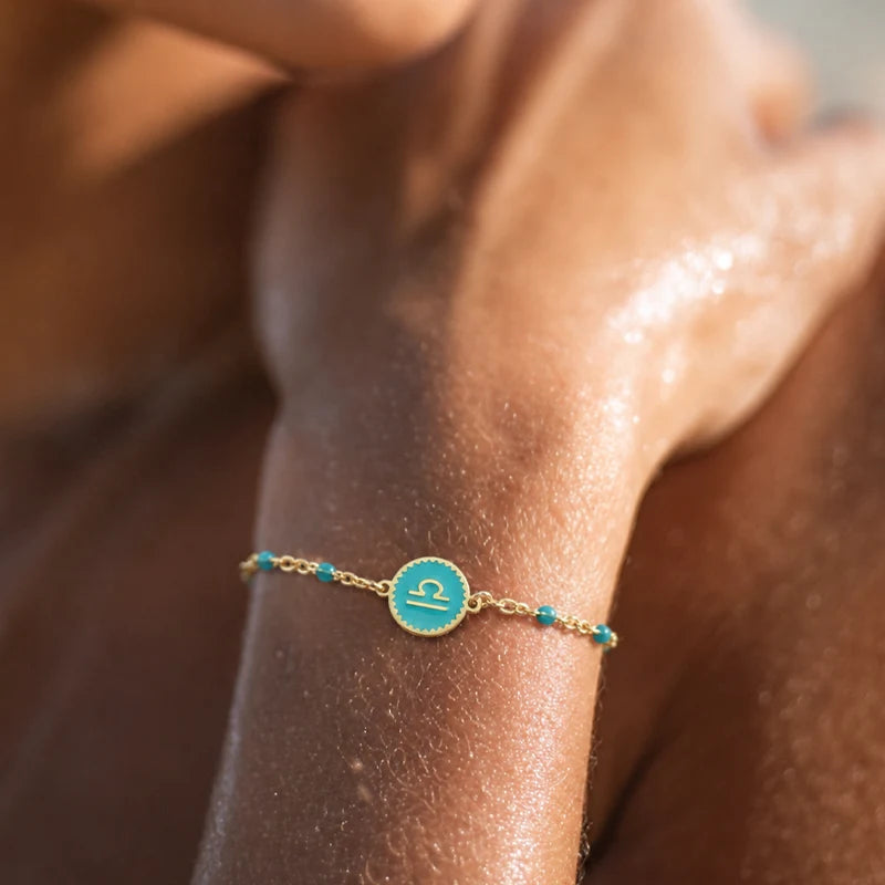 Bracelet Médaillon Coloré Signe Astrologique Femme