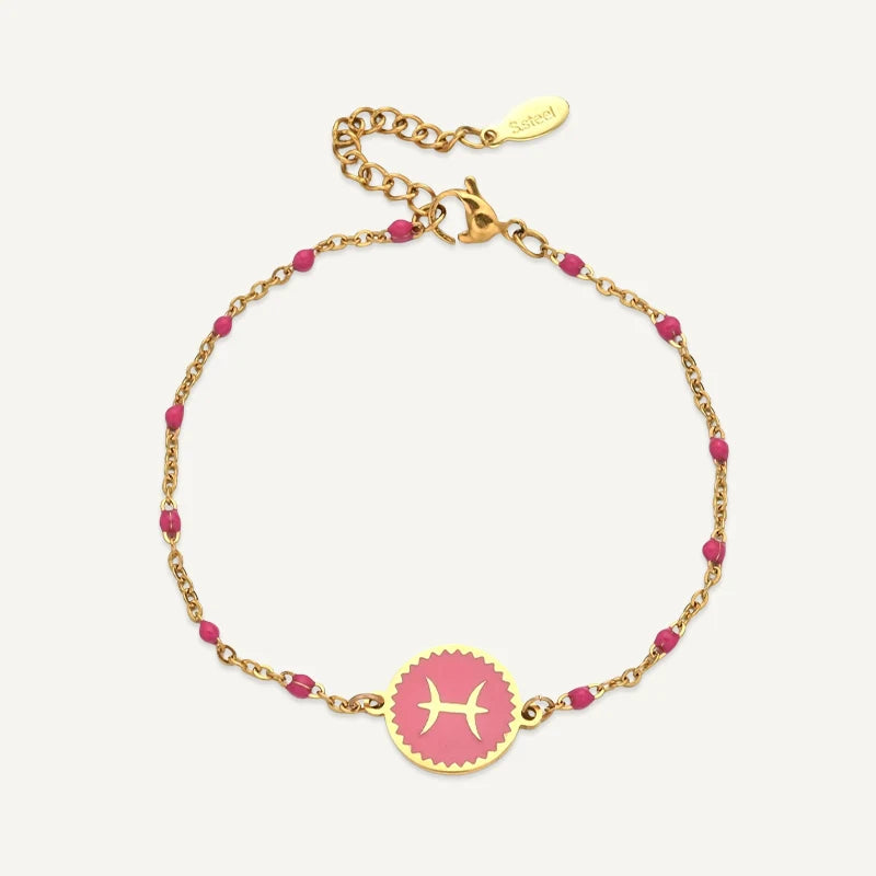 Bracelet Médaillon Coloré Signe Astrologique Poissons
