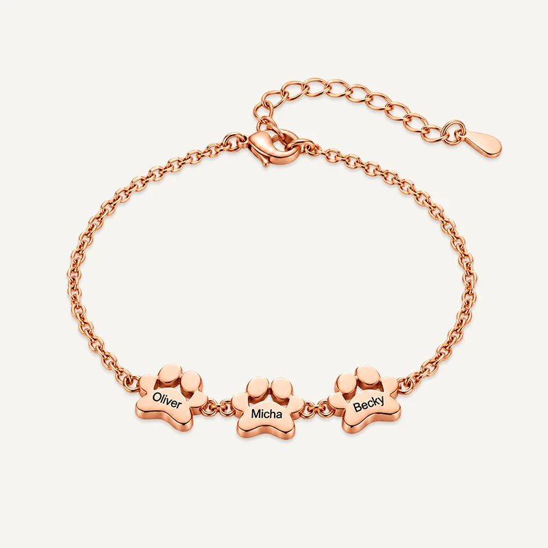 Bracelet Patte de Chien Personnalisé Or Rose 3